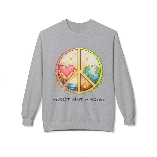 Peace Symbol Crewneck Sweatshirt – "Protect What Is Sacred" Earth & Heart Design