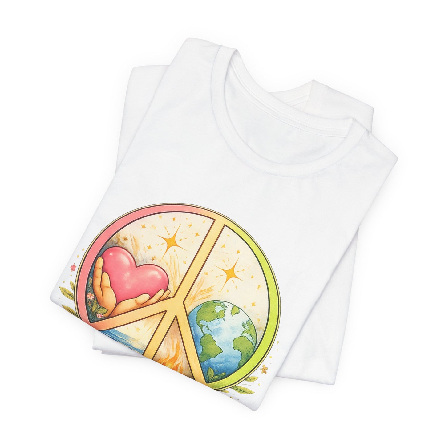 Peace Symbol Tee — "Protect What Is Sacred" Heart & Earth Graphic
