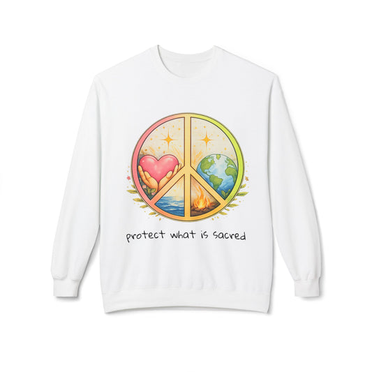 Peace Symbol Crewneck Sweatshirt – "Protect What Is Sacred" Earth & Heart Design