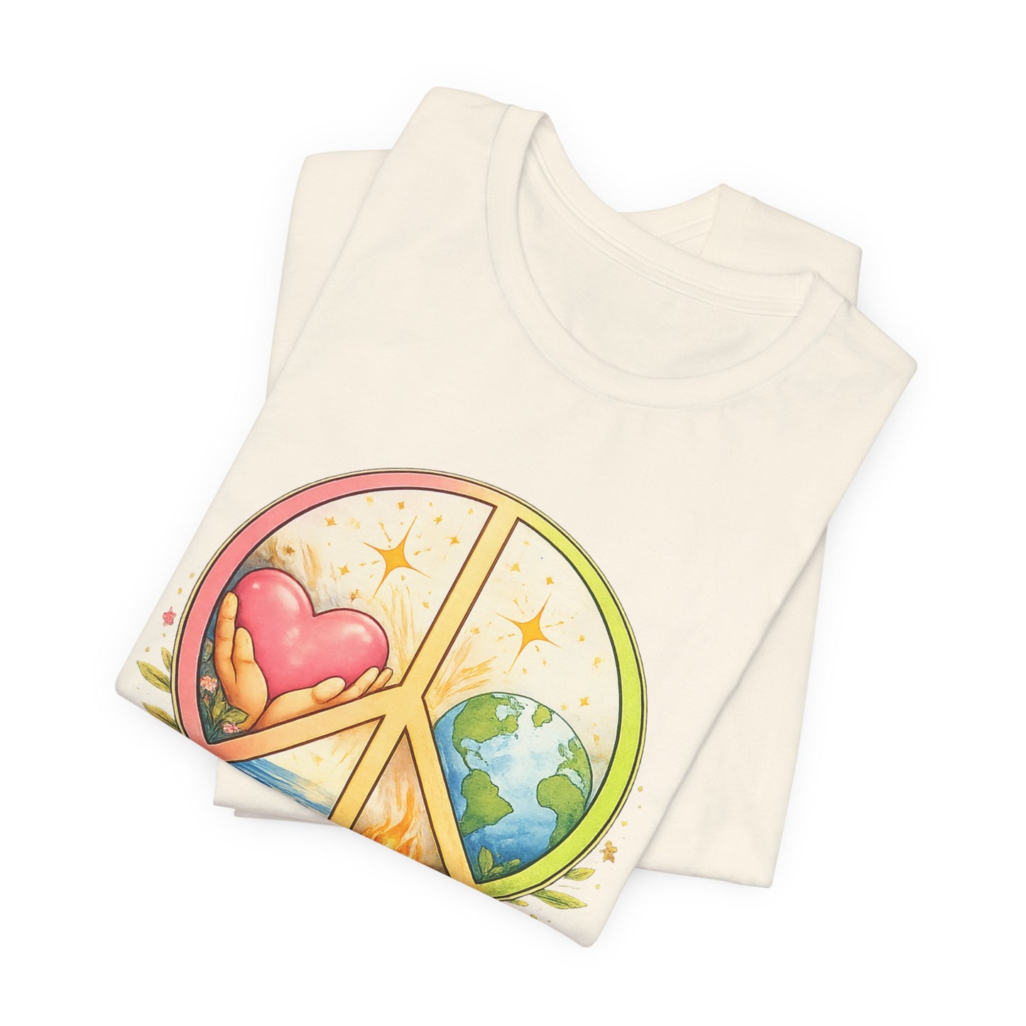 Peace Symbol Tee — "Protect What Is Sacred" Heart & Earth Graphic