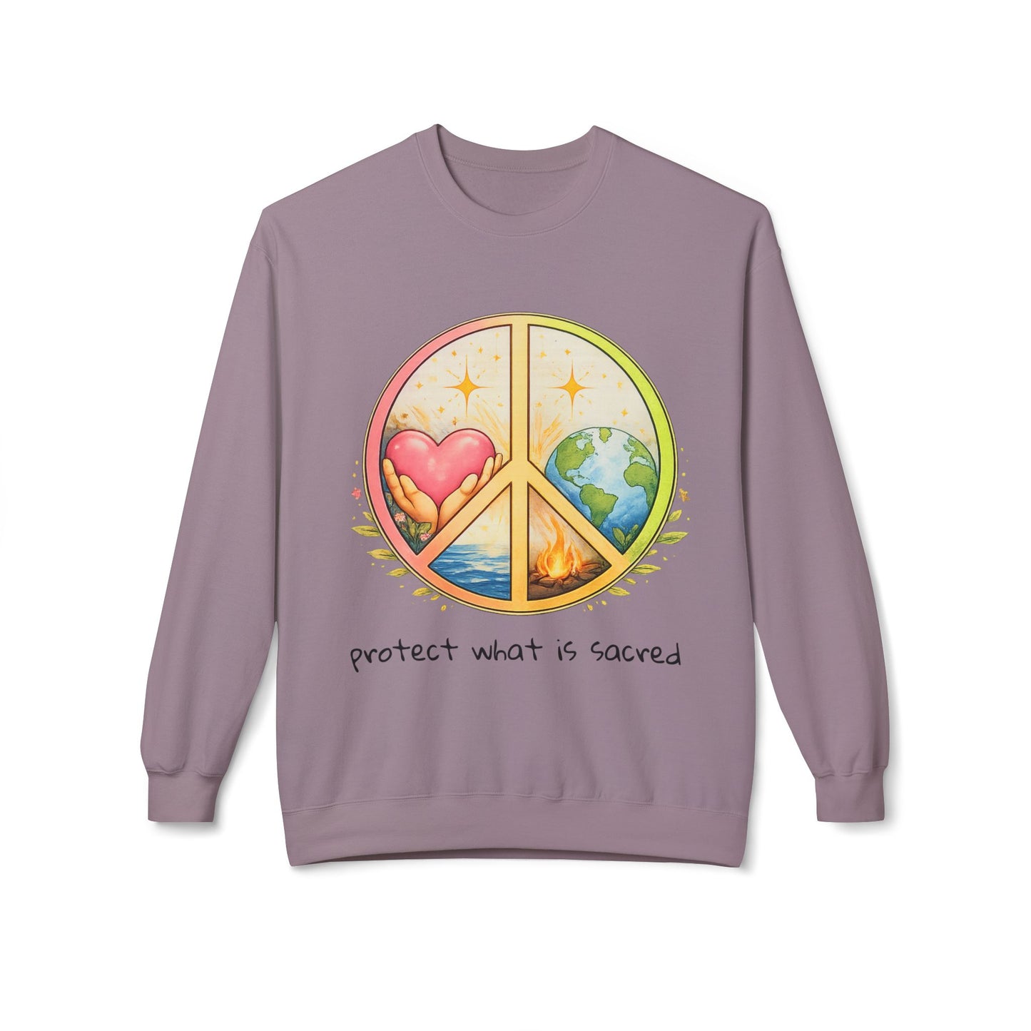 Peace Symbol Crewneck Sweatshirt – "Protect What Is Sacred" Earth & Heart Design