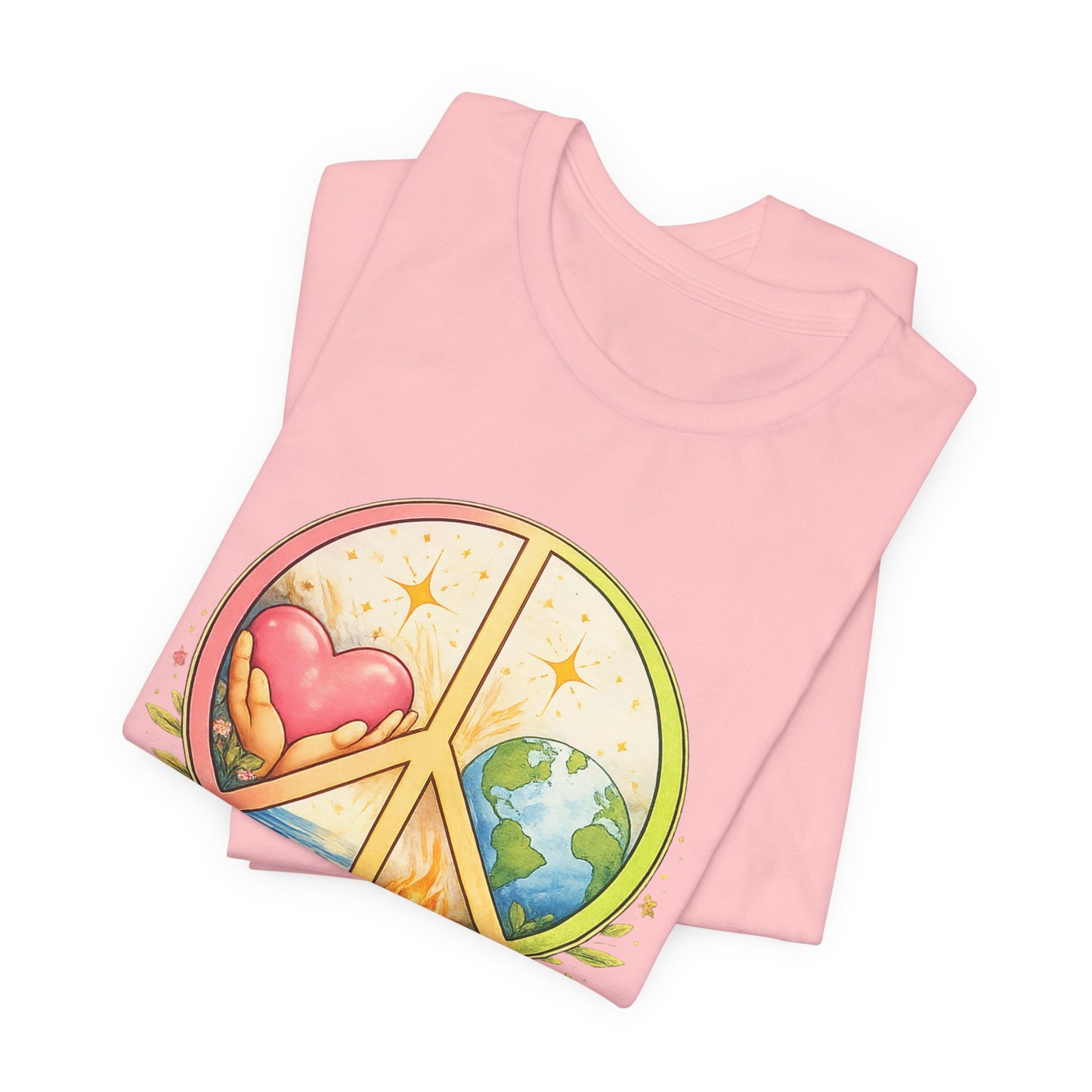 Peace Symbol Tee — "Protect What Is Sacred" Heart & Earth Graphic
