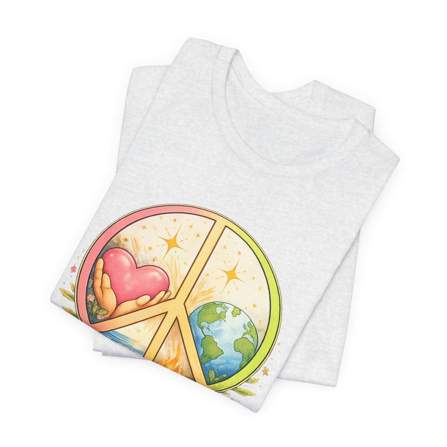 Peace Symbol Tee — "Protect What Is Sacred" Heart & Earth Graphic